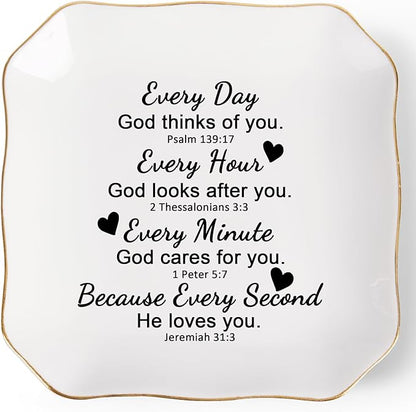 Christian Gifts for Women Jewelry Dish, Inspirational Religious Spiritual Gifts for Women Birthday Christmas Mothers Day Faith Baptism Bible Gift
