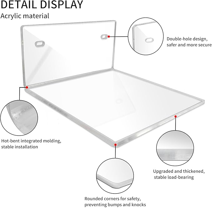 2 Pcs Clear Acrylic Floating Wall Shelves, Small Floating Shelves for Wall Shelf Acrylic Display Ledges, Small Corner Shelf for Bedroom Bathroom Book Speaker Hanging Shelves - Clear (6 Inch 2Pack)