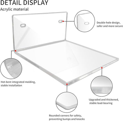 6 Pcs Clear Acrylic Floating Wall Shelves, Small Floating Shelves for Wall Shelf Acrylic Display Ledges, Small Corner Shelf for Bedroom Bathroom Book Speaker Hanging Shelves - Clear(6 Inch 6Pack)