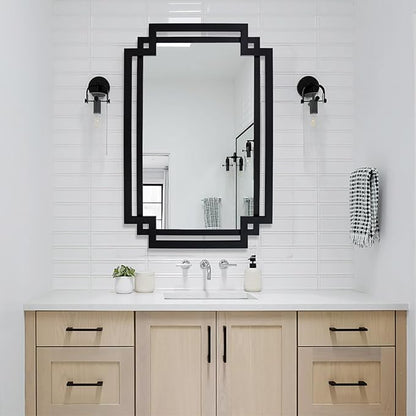 20" x 30" Wall Mirror for Living Room Decor, Irregular Black Mirror with Metal Frame, Elegant Decorative Mirror for Entrance, Dining Room, Home Office