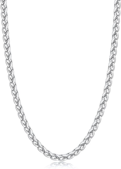 Jewlpire 4mm Wheat Chain Necklace for Men, Silver Tone/Black/14K Gold Plated Stainless Steel Necklace Chain, Mens Chains Necklaces 16 18 20 22 24 26 Inch