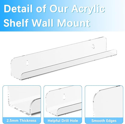 8 Pack Vinyl Record Shelf Wall Mount, 12 inch Record Holder for Storage & Display, Clear Floating Shelf for Kids Bookshelf, Magazine Rack, Picture Ledge