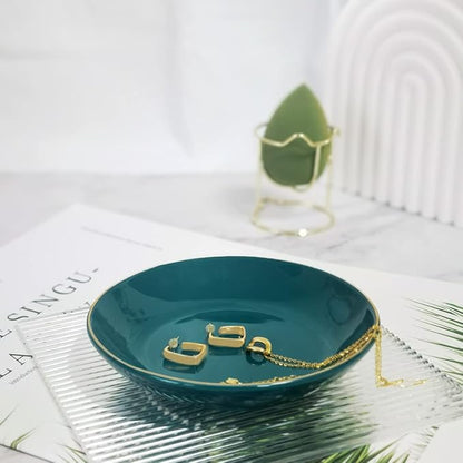 HANKOR 4.75" Ceramic Jewelry Tray, Small Ring Dish Holder Trinket Tray, Catch All Trays for Ring Earring Necklace Key, Christmas Gifts for Women Girls, Green