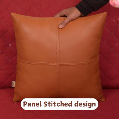 Lambskin Leather Pillow Cover, Hand Panel Stitched Leather Decorative Throw Pillow Covers for Couch Sofa Bed Living Room Garden (20x20 Inches, Tan Plain Pack of 2)