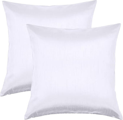 Aiking Home 18x18 Inches Faux Silk Square Throw Pillow Cover, Zipper Closure, White (Set of 2)