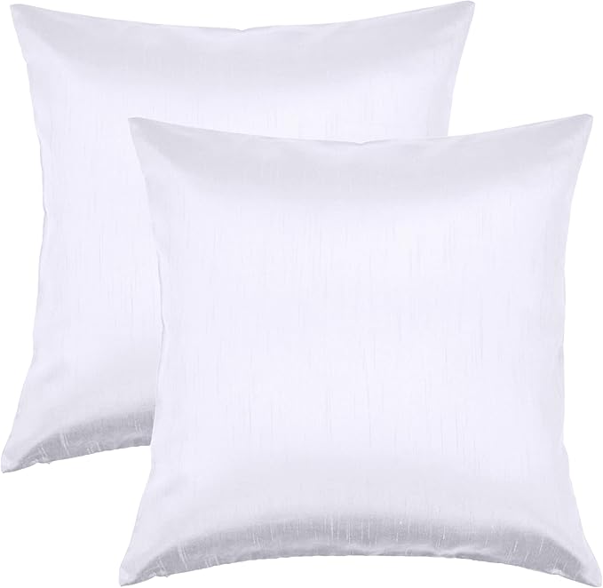 Aiking Home Collection 26x26 Inches Faux Silk Square European Shams, Zipper Closure, White (Set of 2)