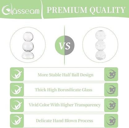 Glasseam Unique Flower Vase Set of 2, Cute Small Glass Vases for Flowers, Modern Clear Vases for Decor, Aesthetic Single Bud Vase, Round Decorative Bubble Ball Vase for Dining Table Decorations
