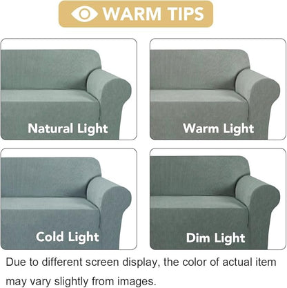 H.VERSAILTEX Stretch Sofa Covers for 3 Cushion Couch Covers Sofa Slipcovers for Living Room Feature Thick Checked Fabric with Elastic Bottom, Sofa Large - Sage