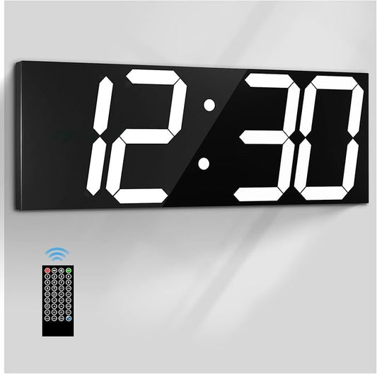 18.7in Large Digital Wall Clock,LED Digital Clock with Big Number,Multi-Function Remote Controlled Wall Clock with Timer, Alarm and Calendar Display(White)