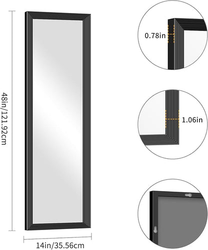 Black Bathroom Mirror 14 x 48 Inch Rectangle Wave Beveled Frame for Wall Bathroom Vanity Mirror for Over Sink, Tempered Glass,for Entryway Hangs, Bathroom Living Room Horizontal or Vertical