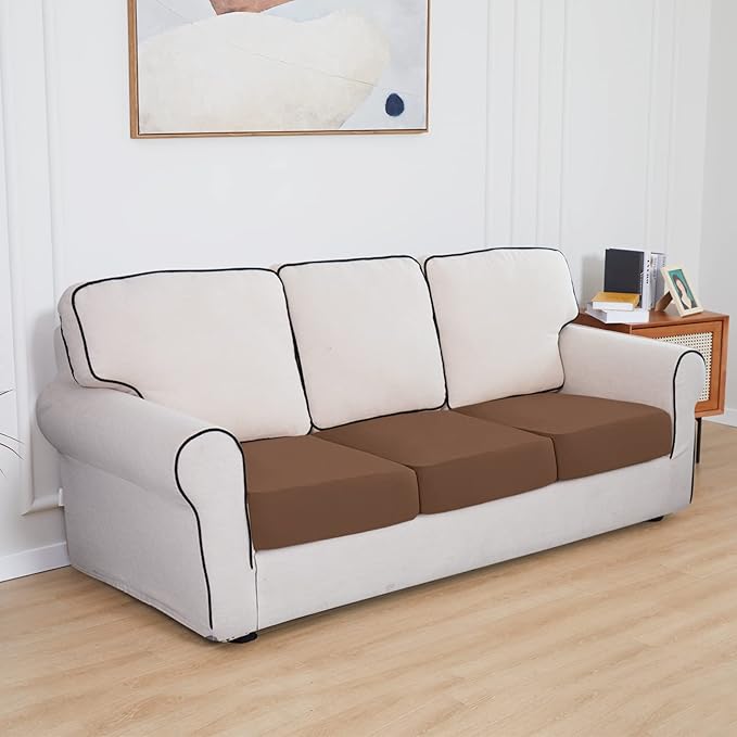 Easy-Going 100% Waterproof Chair Oversized Sofa Seat Cushion Slipcovers Couch Cushion Cover Stretch Furniture Protector for Kids, Pets (3-Piece Oversized Sofa Cushion, Brown)