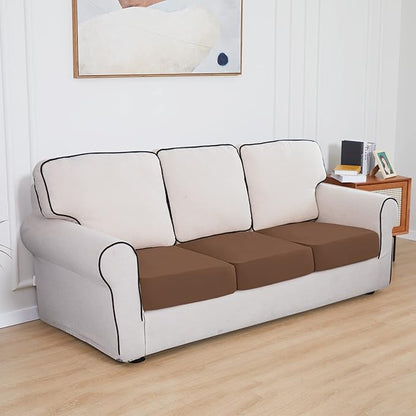 Easy-Going 100% Waterproof Chair Oversized Sofa Seat Cushion Slipcovers Couch Cushion Cover Stretch Furniture Protector for Kids, Pets (3-Piece Oversized Sofa Cushion, Brown)