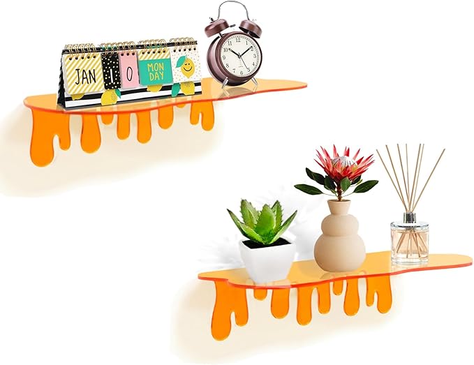 SetGame 2-Pack Acrylic Small Wall Shelves - 12 Inch Floating Shelf for Walls, Home Wall Display Ledges for Storage, Room Décor, Small Album & Items Organizer Display