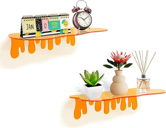 SetGame 2-Pack Acrylic Small Wall Shelves - 12 Inch Floating Shelf for Walls, Home Wall Display Ledges for Storage, Room Décor, Small Album & Items Organizer Display