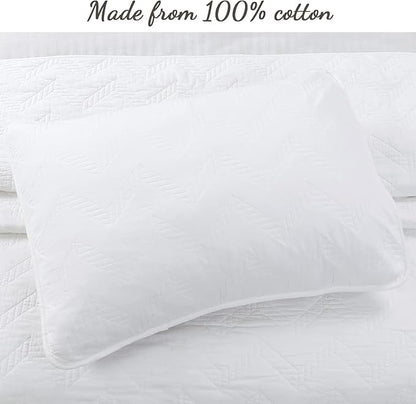 Cozy Line Home Fashions 100% Cotton Geometric Modern Zig Zag Stitch Solid White Quilt Bedding Set, Coverlet, Bedspread Lightweight for All Season (Chevron - White, Queen - 3 Piece)