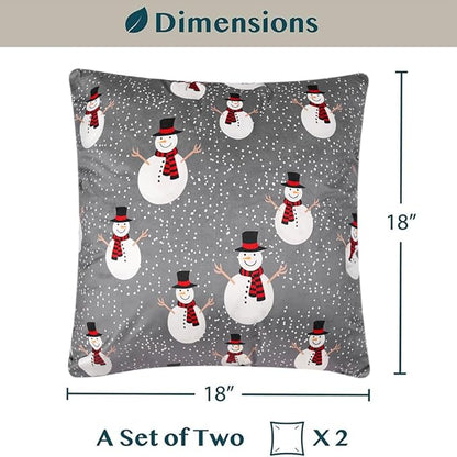 PAVILIA Holiday Throw Pillow Covers 18x18 Set of 2, Decorative Pillow Cases Bed Sofa Couch, Christmas Winter Accent Decor Cushion Bedroom Living Room, Velvet Square Euro Sham Covers, Snowman Gray