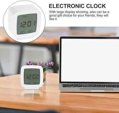 Toyvian Digital Alarm Clock Small Desk Clock with Temperature Humidity Display for Bedroom Plastic Elegant Minimalist Design for Students