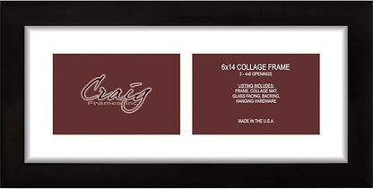 Craig Frames 1WB3BK 6 by 14-Inch Black Picture Frame, Single White Collage Mat with 2-4 by 6-Inch Openings