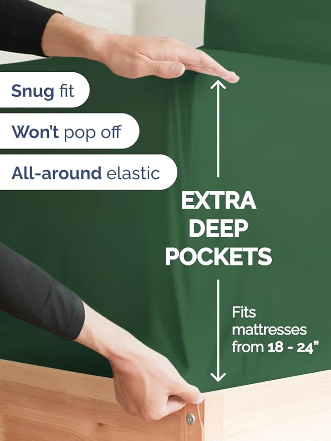 Extra Deep Full Sheet Set - 6 Piece Breathable and Cooling Sheets - Hotel Luxury Bed Sheets Set - Easy Fit - Soft, Wrinkle Free and Comfy Sheets Set - Emerald Green Sheet Set with Extra Deep Pockets