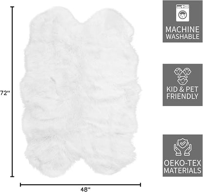 Super Area Rugs Ultra Soft & Fluffy Faux Fur Sheepskin Rug, White 4 x 6 Feet Silky Fluffy Machine Washable Carpet for Bedrooms, Living Room and Hallways