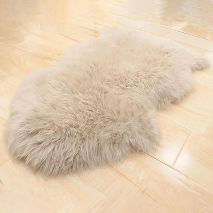 Woolous Genuine New Zealand Sheepskin Rug 2x3 ft – Natural Lambskin Wool, Luxurious Real Sheepskin Throw for Baby, Living Room, Bedroom, Sofa & Chair Cover (Single Pelt, Linen)