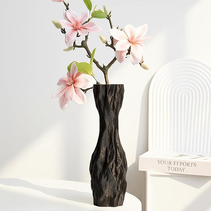 Black Sculptural Ceramic Vase, Modern Irregular Shape Decorative Vase for Home Decor, Minimalist Artistic Tabletop Centerpiece for Living Room Bedroom Office