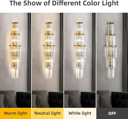 29.5 inch Modern Wall Sconce Contemporary Crystal Wall Sconce 5-Light Gold Bathroom Light Fixtures for Bedroom Hallway Living Room