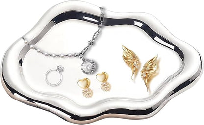 Ceramic Jewelry Dish for Women, Unique Cloud Shaped Trinket Ring Tray, Room Decorative Vanity Tray, Women Gift for Mother's Day, Christmas, Thanksgiving, Birthday, for Plate, Watch, Keys etc(Silver)