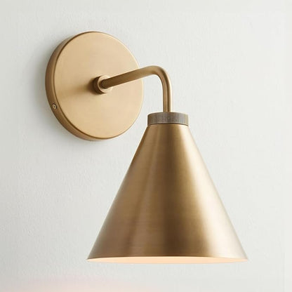 Retro Industrial Metal Cone Sconce Light - Vintage Inspired Modern Brass Wall Sconce with Metal Shade, Wall Mount Lighting for Bedroom, Hallway, Living Room (10.5“W x 10.5" L x 12.5" H Brass)