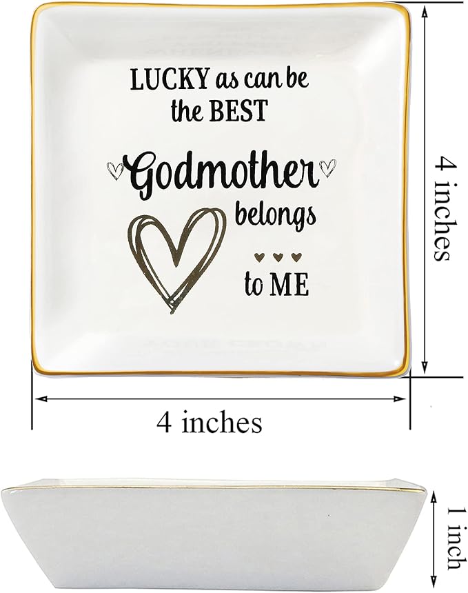 JoycuFF Godmother Gifts Birthday Thanksgiving Day Christmas CeramicTrinket Tray Decorative Ring Holder Unique Gifts for Women Jewelry Trinkets for Home Decor