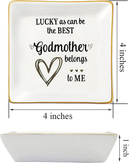 JoycuFF Godmother Gifts Birthday Thanksgiving Day Christmas CeramicTrinket Tray Decorative Ring Holder Unique Gifts for Women Jewelry Trinkets for Home Decor