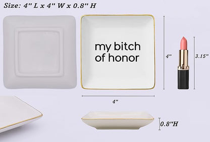 NZY Maid Of Honor Proposal Gifts from Bride-Wedding Gifts-Bachelorette Party Present For Her Besties Friends Women-Jewelry Tray Trinket Holder Ring Dish-My Bitch Of Honor-Will You Be My Maid of Honor