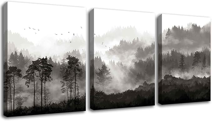 YJYart Bathroom Art Wall Decor Misty Forest Pictures Home Wall Decor for Bedroom Kitchen Office Modern Artwork 12"x 16" x 3 Piece
