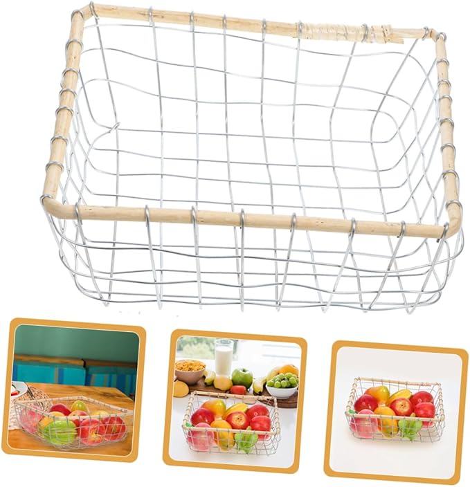 Happyyami Iron Woven Storage Basket Large Multi-purpose Fruit Holder for Kitchen and Dining Table Decorative Wire Basket for Snacks and Miscellaneous Items