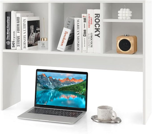 Tangkula Desktop Bookshelf, Countertop Storage Hutch with 4 Shelves for Computer Desk, Desktop 2-Tier Display Rack, Multipurpose Wood Desktop Hutch Storage Organizer for Dorm Office Home (White)