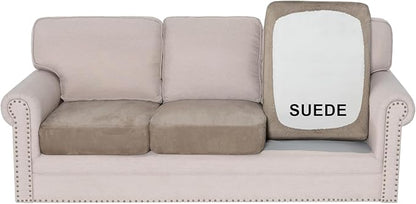 H.VERSAILTEX Sectional Cushion Covers Individual Seat Cushion Cover Stretch Sofa Covers Washable Soft Suede Couch Covers for Sectional Sofa(3 Piece Sofa Cover,Sand)