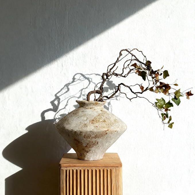 Wabi Sabi Rusty Vintage Vase, 11.4" Tall Wabi Sabi Decor Rustic Farmhouse Pottery Vase for Centerpiece, Textured Pottery Flower Vases for Home Decorative, Table, Living Room (Rusty White, Large)