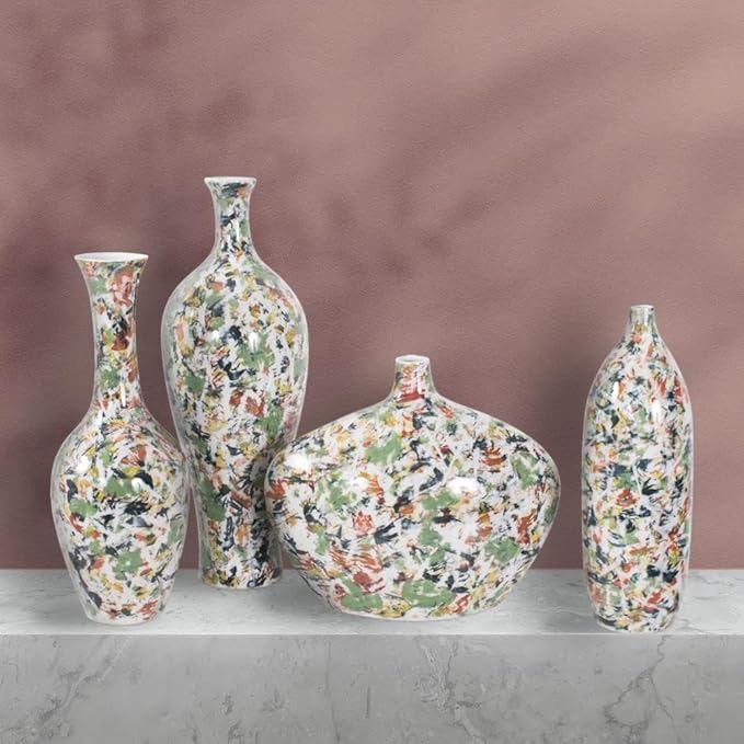 Howard Elliott Jardin Colore Multicolor Ceramic Short Vase with Glossy Finish, Modern Abstract Accent Home Decoration Vase for Table Centerpiece, Flowers, Bookshelf & Living Room, 14.5 x 5 x 5 Inch