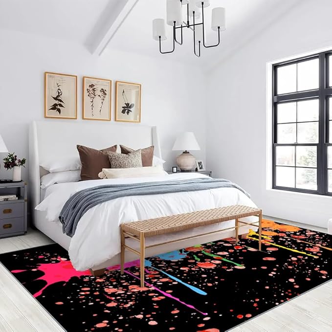 Colorful Paint Splash Rug 6x9 Large Area Rugs Abstract Graffiti Art Rugs Ultra Soft Washable Carpet with Non Slip Backing for Living Room Bedroom Gameroom Study Office Home Decor Mat