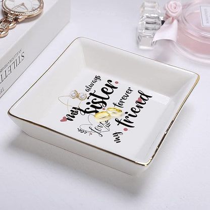 Sisters Gifts from Sister in Law Happy Birthday Gift for Women Funny Big Brother Little Ceramic Small Jewelry Dish Unique Trinket Tray Best Ring Plates Always My Sister, Forever My Friend