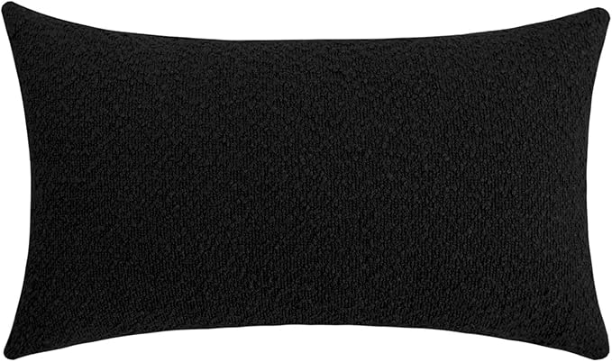 Jeneoo Black Decorative Lumbar Thick Throw Pillow Covers Fine Textured Boucle Couch Cushion Case for Sofa Decor, Set of 1, 14 x 36 Inch