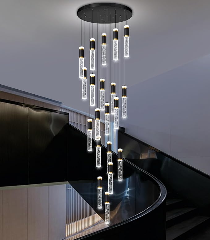 Modern Crystal Chandelier for Staircase Large High Ceiling Chandeliers Spiral Dimmable Hanging Light Fixture Flush Mount Bubble Pendant Lighting for Foyer Entryway Hallway