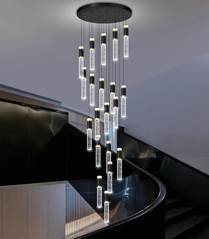 Modern Crystal Chandelier for Staircase Large High Ceiling Chandeliers Spiral Dimmable Hanging Light Fixture Flush Mount Bubble Pendant Lighting for Foyer Entryway Hallway