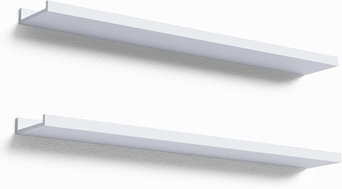 Boswillon 36 Inches Long Floating Shelves Wall Mounted,2 Set Modern White Shelf for Bedroom,Nursery Book with Lip,Picture Ledge Decor Living Room Bathroom Kitchen-White,35.4 In