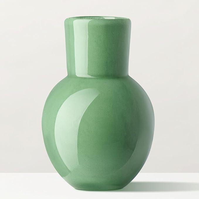 Torre & Tagus 6" Mouth Blown Art Glass Vase for Flowers - Opaque Green Small Table Vase & Handmade Small Green Accent for Boho Home Decor, Neutral Bud Vases as Decorative Shelf Decor or Wedding