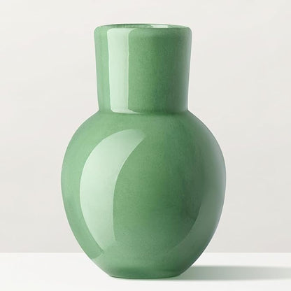Torre & Tagus 6" Mouth Blown Art Glass Vase for Flowers - Opaque Green Small Table Vase & Handmade Small Green Accent for Boho Home Decor, Neutral Bud Vases as Decorative Shelf Decor or Wedding