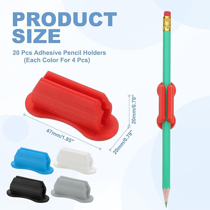 PATIKIL 20 Pcs Adhesive Pencil Holders for Desk, Universal Pencil Clip Silicone Pen Holder Office Desk Pen Organizer for Wall Clipboard Teacher Supplies, Multicolor
