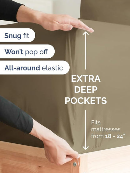 Extra Deep Full Sheet Set - 6 Piece Breathable and Cooling Sheets - Hotel Luxury Bed Sheets Set - Easy & Secure Fit - Soft, Wrinkle Free and Comfy Sheets Set - Khaki Sheet Set with Extra Deep Pockets