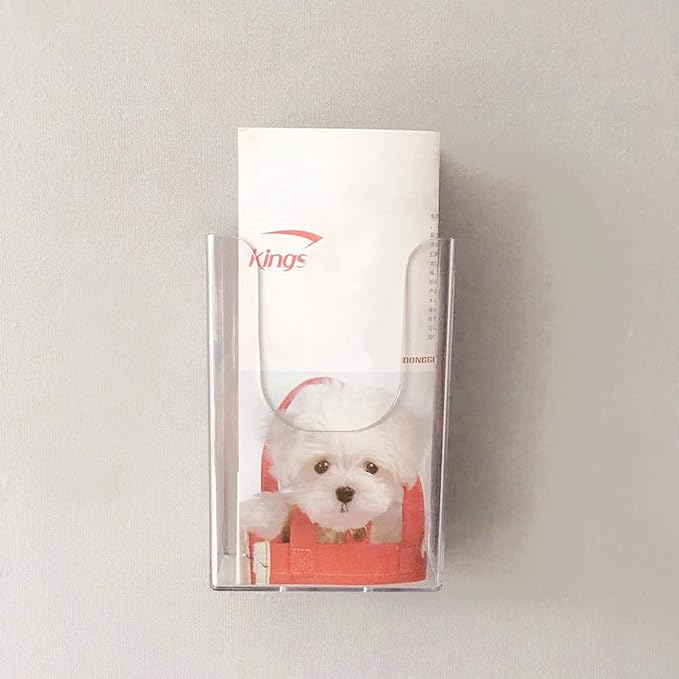 Brochure Holder Wall Mount, Clear Literature Holder, Transparent Acrylic, 4.3 x 1.6 x 6.5 inches