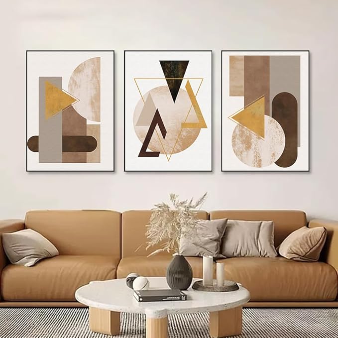 QKF Extra Large Framed Canvas Wall Art Geometric Minimalist Home Wall decor Living Room Bedroom Decoration Painting Tall wall Poster Printing 24" X 32" 3 Pieces